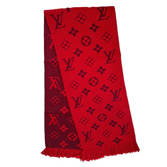Louis Vuitton Red Logomania Reversible Wool Scarf - Picture 6 of 11